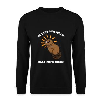 Rettet den Wald! Esst mehr Biber! - Unisex Pullover - Schwarz - Vorne - Alina (178cm) & Michal (187cm)