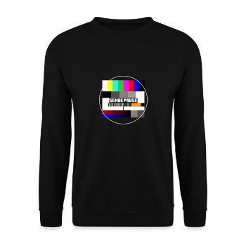 Sendepause 80er Jahre TV Fernsehen Retro - Unisex Pullover - Schwarz - Vorne - Alina (178cm) & Michal (187cm)