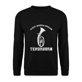 Echte Mädels spielen Tenorhorn Blasorchester - Unisex Pullover - Schwarz - Vorne - Alina (178cm) & Michal (187cm)
