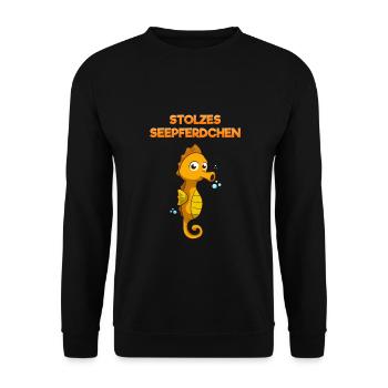 Stolzes Seepferdchen Frühschwimmer Schwimmanfänger - Unisex Pullover - Schwarz - Vorne - Alina (178cm) & Michal (187cm)