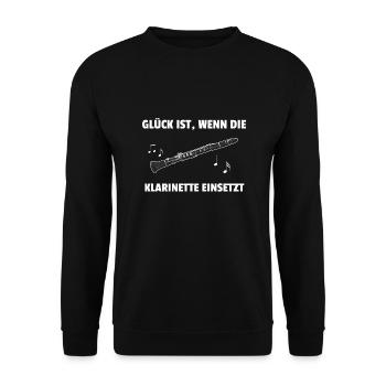 Glück ist wenn die Klarinette einsetzt Musiker - Unisex Pullover - Schwarz - Vorne - Alina (178cm) & Michal (187cm)