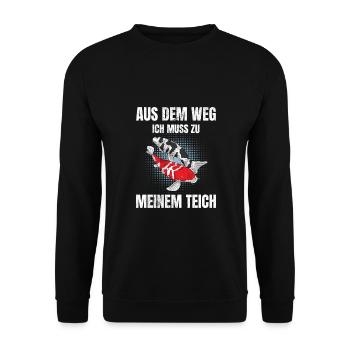 Aus dem Weg ich muss zu meinem Teich Koi Karpfen - Unisex Pullover - Schwarz - Vorne - Alina (178cm) & Michal (187cm)