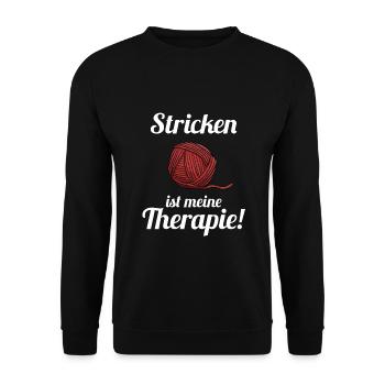 Stricken ist meine Therapie Strickerin Häkeln - Unisex Pullover - Schwarz - Vorne - Alina (178cm) & Michal (187cm)