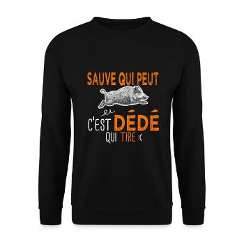 c'est dédé qui tire Humour Chasseur andré - Sweat-shirt Unisexe - noir - Devant - Alina (178cm) & Michal (187cm)