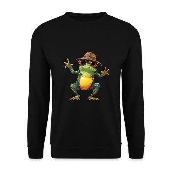 cooler tanzender Frosch mit Hut und Sonnenbrille - Unisex Pullover - Schwarz - Vorne - Alina (178cm) & Michal (187cm)