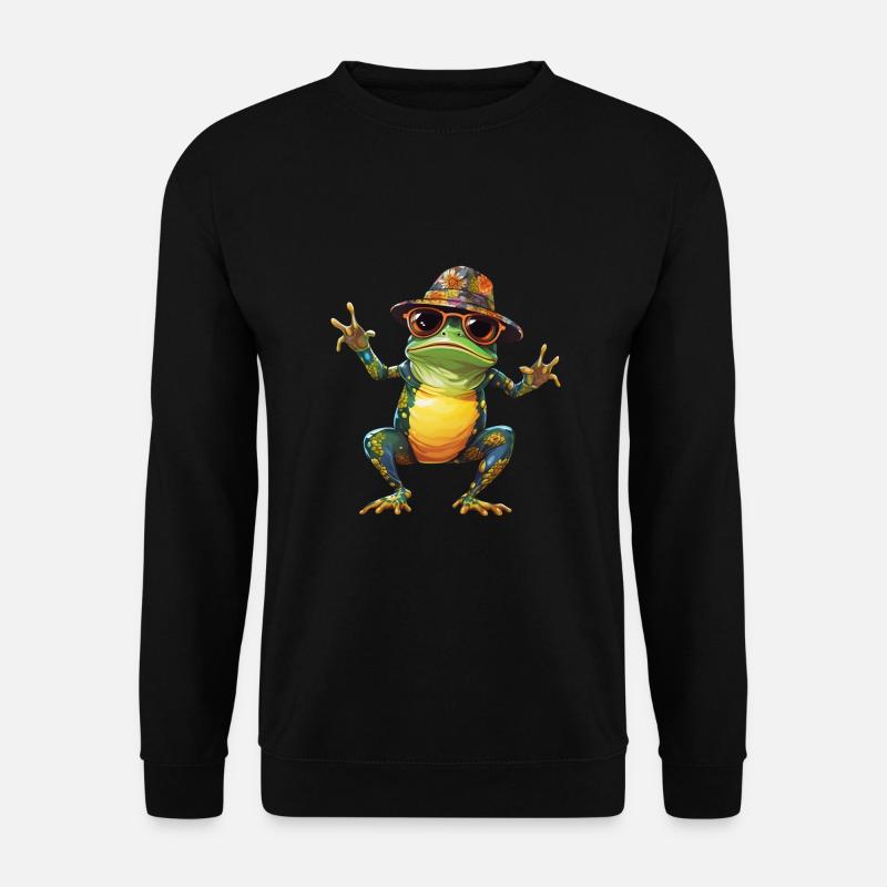 cooler tanzender Frosch mit Hut und Sonnenbrille - Unisex Pullover - Schwarz