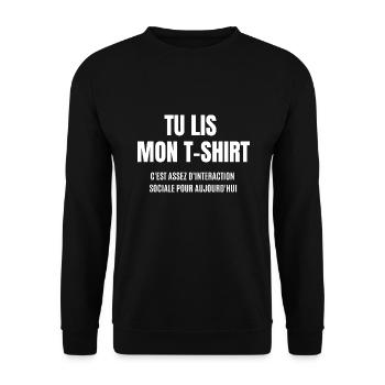 Tu Lis Mon T-Shirt Humour - Sweat-shirt Unisexe - noir - Devant - Alina (178cm) & Michal (187cm)