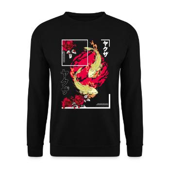 Japanischer Art Style Koi Fisch - Unisex Pullover - Schwarz - Vorne - Alina (178cm) & Michal (187cm)