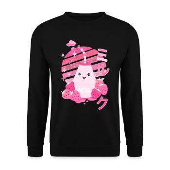 Erdbeermilch, Kawaii ,Harajuku, Strawberry, Milk - Unisex Pullover - Schwarz - Vorne - Alina (178cm) & Michal (187cm)