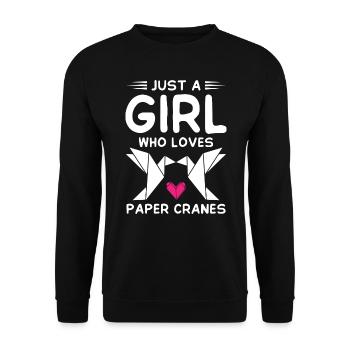 Just Girl Who Loves Paper Cranes Origami - Unisex Pullover - Schwarz - Vorne - Alina (178cm) & Michal (187cm)