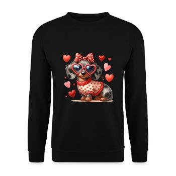 Dackel Dackelliebe Hund Vierbeiner Hundeliebhaber - Unisex Pullover - Schwarz - Vorne - Alina (178cm) & Michal (187cm)