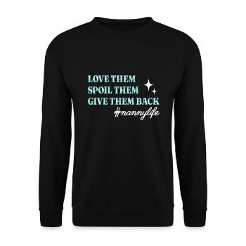 Nanny Babysitterin Tagesmutter - Unisex Pullover - Schwarz - Vorne - Alina (178cm) & Michal (187cm)