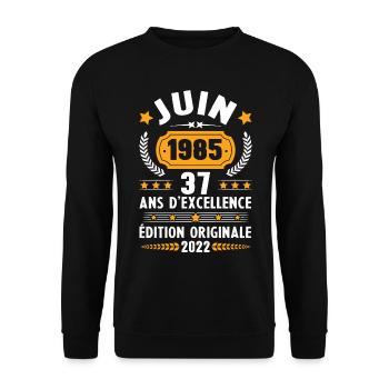 Anniversaire 37 Ans Pour Née En Juin 1985 Humour - Sweat-shirt Unisexe - noir - Devant - Alina (178cm) & Michal (187cm)