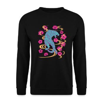 Tiger Vaporwave Ästhetik Streetwear - Unisex Pullover - Schwarz - Vorne - Alina (178cm) & Michal (187cm)