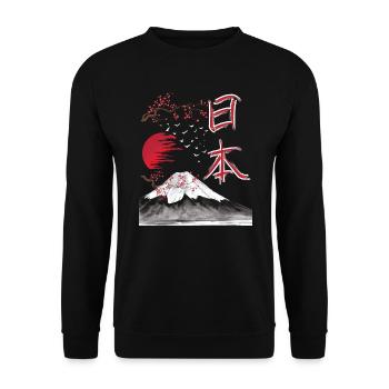 Japan Landschaft japanische Kunst - Unisex Pullover - Schwarz - Vorne - Alina (178cm) & Michal (187cm)