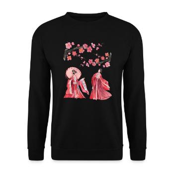 Japan Geisha japanische Kunst - Unisex Pullover - Schwarz - Vorne - Alina (178cm) & Michal (187cm)