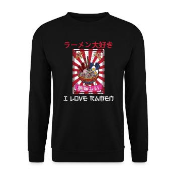 Japan ich liebe Ramen japanische Nudeln - Unisex Pullover - Schwarz - Vorne - Alina (178cm) & Michal (187cm)