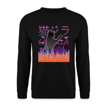 Cat Catzilla Esthétique Rétro Japonaise - Sweat-shirt Unisexe - noir - Devant - Alina (178cm) & Michal (187cm)