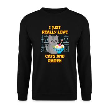 Anime Cat with Ramen Love Cats and Ramen - Unisex Sweatshirt - black - Front - Alina (178cm) & Michal (187cm)
