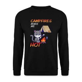 Niedliche Katze lustiger Camping Spruch - Unisex Pullover - Schwarz - Vorne - Alina (178cm) & Michal (187cm)