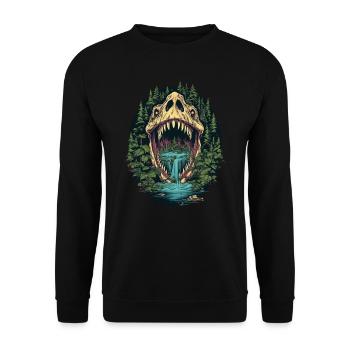 Dinosaurier Dino Fossil Carnivor Herbivor T-Rex - Unisex Pullover - Schwarz - Vorne - Alina (178cm) & Michal (187cm)