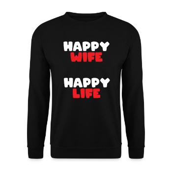 Drôle Dire Femme Heureuse Vie Heureuse - Sweat-shirt Unisexe - noir - Devant - Alina (178cm) & Michal (187cm)