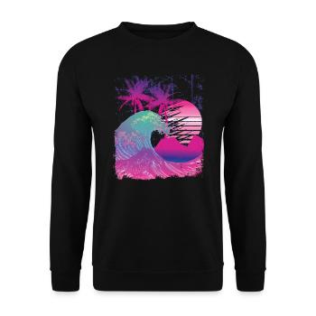 Japan Vintage Vaporwave Big Wave - Unisex Sweatshirt - black - Front - Alina (178cm) & Michal (187cm)