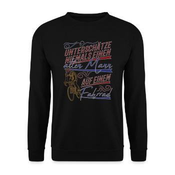 Lustiger Fahrrad Spruch alter Mann Vintage - Unisex Pullover - Schwarz - Vorne - Alina (178cm) & Michal (187cm)