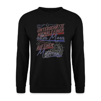 Alter Mann Lustiger Spruch Motorrad Vintage - Unisex Pullover - Schwarz - Vorne - Alina (178cm) & Michal (187cm)