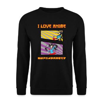 Anime I love lustiger Spruch - Unisex Pullover - Schwarz - Vorne - Alina (178cm) & Michal (187cm)