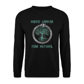 Wikinger Krieger Yggdrasil Ouroboros - Unisex Pullover - Schwarz - Vorne - Alina (178cm) & Michal (187cm)