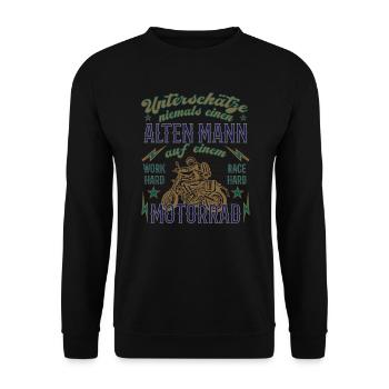 Lustiger Motorrad Spruch Alter Mann Vintage - Unisex Pullover - Schwarz - Vorne - Alina (178cm) & Michal (187cm)