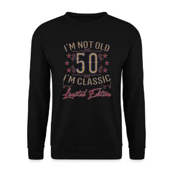 50. Geburtstag Vintage lustiger Spruch - Unisex Pullover - Schwarz - Vorne - Alina (178cm) & Michal (187cm)