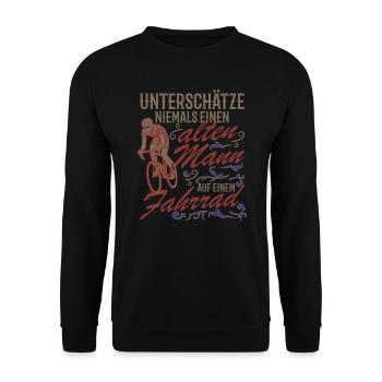 Alter Mann Vintage lustiger Fahrrad Spruch - Unisex Pullover - Schwarz - Vorne - Alina (178cm) & Michal (187cm)