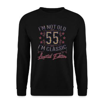 55. Geburtstag Vintage lustiger Spruch - Unisex Pullover - Schwarz - Vorne - Alina (178cm) & Michal (187cm)