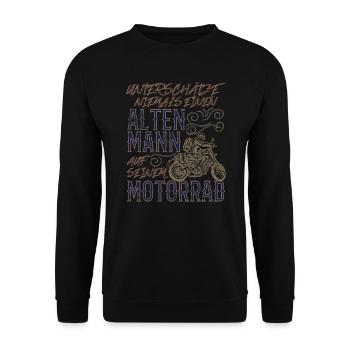 Alter Mann Lustiger Motorrad Spruch Vintage - Unisex Pullover - Schwarz - Vorne - Alina (178cm) & Michal (187cm)