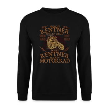Echter Rentner fahren Motorrad Spruch Vintage - Unisex Pullover - Schwarz - Vorne - Alina (178cm) & Michal (187cm)