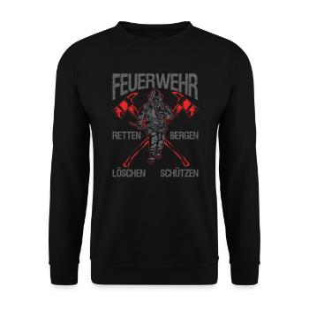 Feuerwehr Retten Löschen Bergen Schützen - Unisex Pullover - Schwarz - Vorne - Alina (178cm) & Michal (187cm)