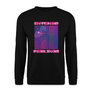 80er Retro Vaporwave Ästhetik Intense Feelings - Unisex Pullover - Schwarz - Vorne - Alina (178cm) & Michal (187cm)