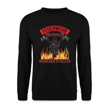 Feuerwehr Feuerwehrmann Vintage - Unisex Pullover - Schwarz - Vorne - Alina (178cm) & Michal (187cm)