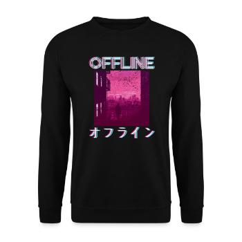 Retro 80s Vaporwave Aesthetic Offline - Unisex Sweatshirt - black - Front - Alina (178cm) & Michal (187cm)