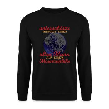 Lustiger Fahrrad Spruch alter Mann Mountainbike - Unisex Pullover - Schwarz - Vorne - Alina (178cm) & Michal (187cm)