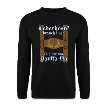 Bayerisches Volksfest Lederhose Saufen - Unisex Pullover - Schwarz - Vorne - Alina (178cm) & Michal (187cm)