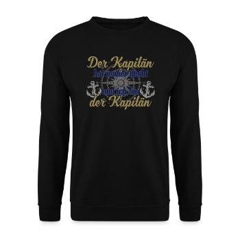 Kapitän Boot Motorboot lustiger Spruch - Unisex Pullover - Schwarz - Vorne - Alina (178cm) & Michal (187cm)