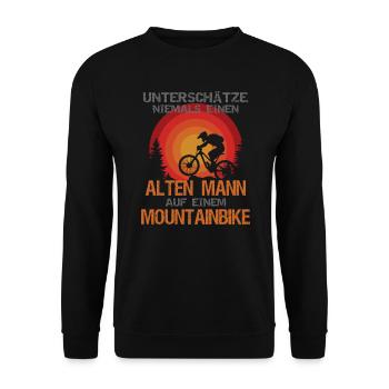 Lustiger Fahrrad Spruch alter Mann Mountainbike - Unisex Pullover - Schwarz - Vorne - Alina (178cm) & Michal (187cm)