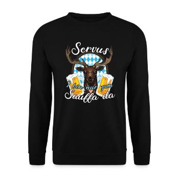 Bayern Volksfest Bier Saufen Lederhose Hirsch - Unisex Pullover - Schwarz - Vorne - Alina (178cm) & Michal (187cm)