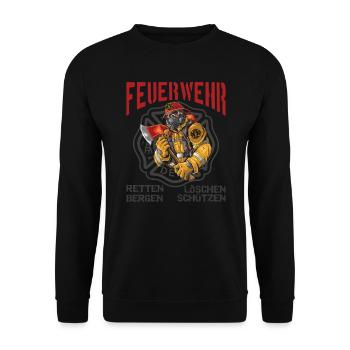 Feuerwehr Retten Löschen Bergen Schützen - Unisex Pullover - Schwarz - Vorne - Alina (178cm) & Michal (187cm)