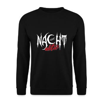 Nachtaktiv Fledermaus Spruch - Unisex Pullover - Schwarz - Vorne - Alina (178cm) & Michal (187cm)