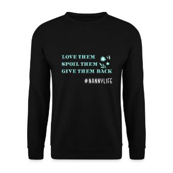 Nanny Babysitterin Tagesmutter - Unisex Pullover - Schwarz - Vorne - Alina (178cm) & Michal (187cm)