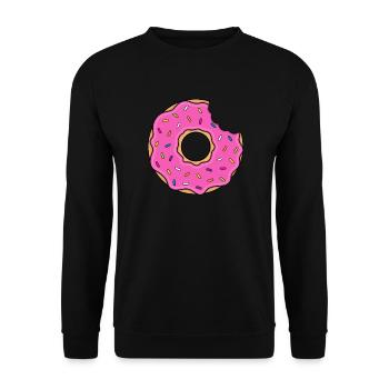 Donut mit Biss in pink mit bunten Zuckerstreuseln - Unisex Pullover - Schwarz - Vorne - Alina (178cm) & Michal (187cm)